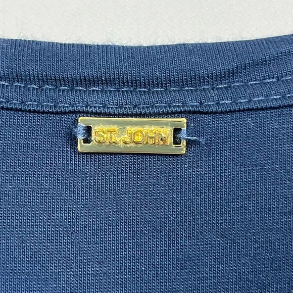 St John Stretch Knit Shirt Womens Large Navy Blue Soft Slinky Lightweight Top - Picture 6 of 11